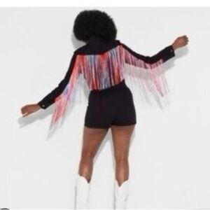 NWT Target Pride Black Long Sleeve Zip Front Rainbow Fringe Romper Jumpsuit